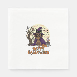 Happy Halloween Pug Witch Hat Cauldron Pumpkins_1 Napkins