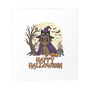 Happy Halloween Pug Witch Hat Cauldron Pumpkins_1 Notepad