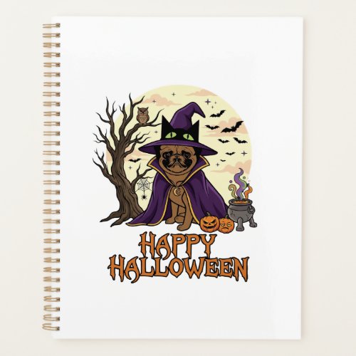 Happy Halloween Pug Witch Hat Cauldron Pumpkins_1 Planner