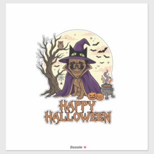 Happy Halloween Pug Witch Hat Cauldron Pumpkins_1 Sticker
