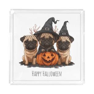 Happy Halloween Pugs Jack O Lanterns Acrylic Tray