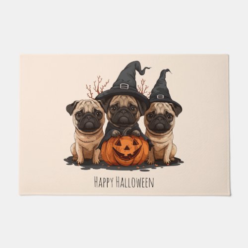 Happy Halloween Pugs Jack O Lanterns Doormat