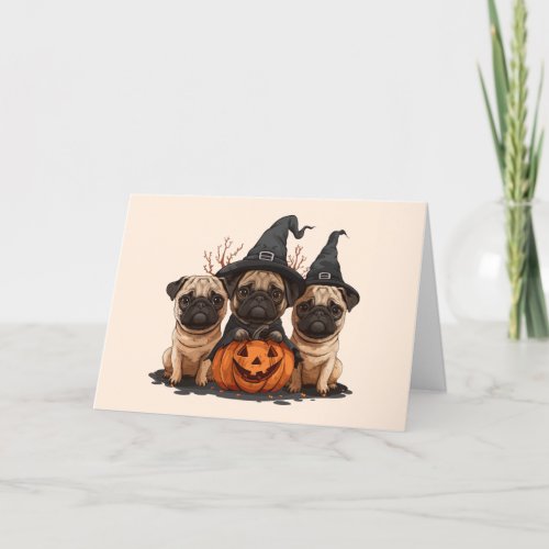 Happy Halloween Pugs Jack O Lanterns Holiday Card