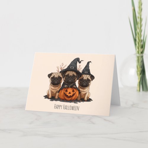 Happy Halloween Pugs Jack O Lanterns Holiday Card