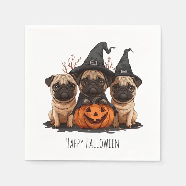 Happy Halloween Pugs Jack O Lanterns Napkins (Front)