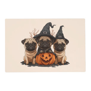 Happy Halloween Pugs Jack O Lanterns Placemat