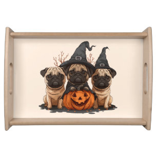 Happy Halloween Pugs Jack O Lanterns Serving Tray