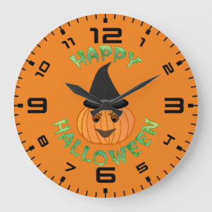 Happy Halloween Pumkin Witch Large Clock