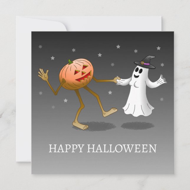 Happy Halloween Pumpkin and Ghost Card (Front)