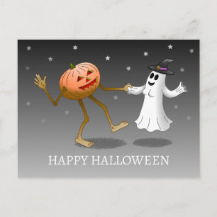 Happy Halloween Pumpkin and Ghost Postcard