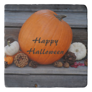 Happy Halloween Pumpkin and Pinecones Trivet