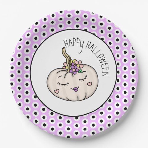 Happy Halloween  Pumpkin and Polka Dots  Paper Plates