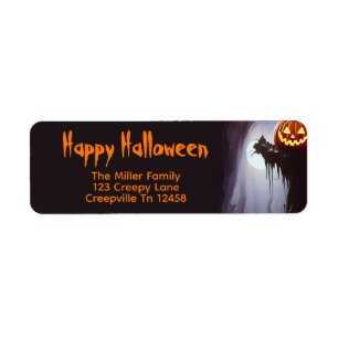 Happy Halloween Pumpkin and Tree Label