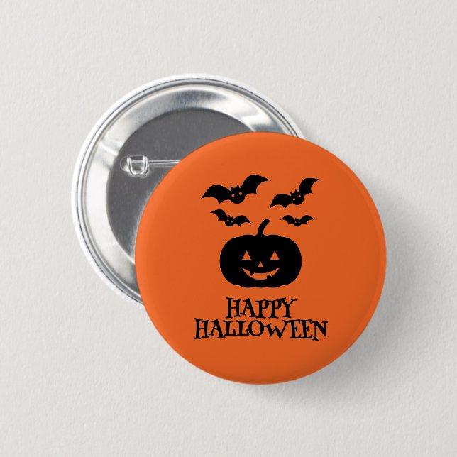 Happy Halloween Pumpkin Bat Minimal Button (Front & Back)