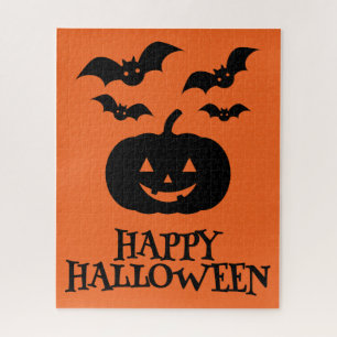 Happy Halloween Pumpkin Bat Minimal Jigsaw Puzzle