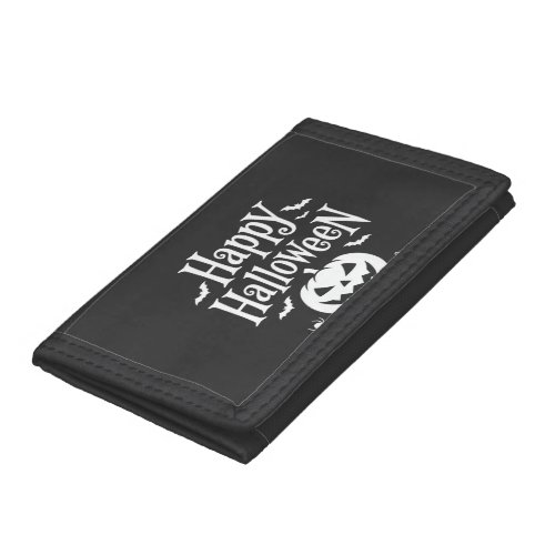Happy Halloween Pumpkin Bat Spider Design Trifold Wallet
