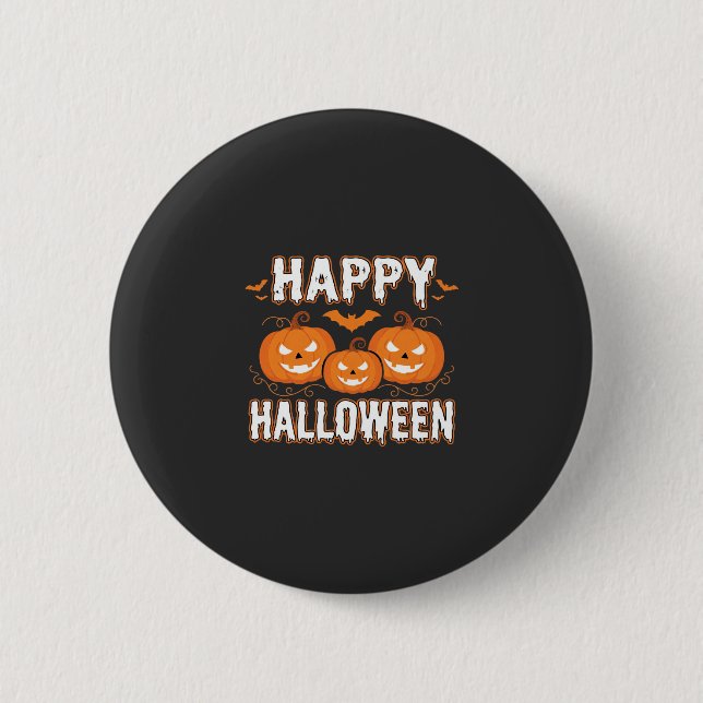Happy Halloween Pumpkin Bat Vector Button (Front)