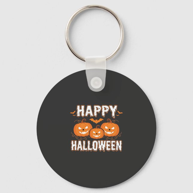 Happy Halloween Pumpkin Bat Vector Keychain (Front)