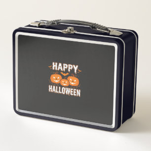 Happy Halloween Pumpkin Bat Vector Metal Lunch Box