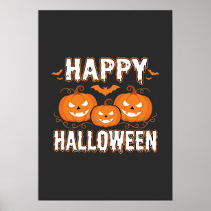 Happy Halloween Pumpkin Bat Vector Poster