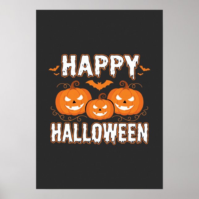 Happy Halloween Pumpkin Bat Vector Poster (Front)