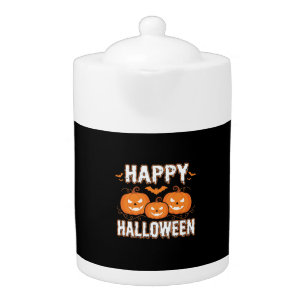 Happy Halloween Pumpkin Bat Vector Teapot