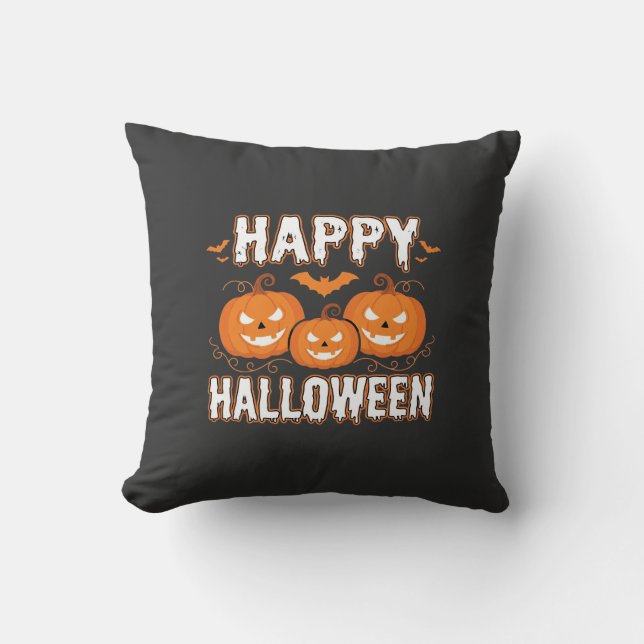 Happy Halloween Pumpkin Bat Vector Throw Pillow (Front)