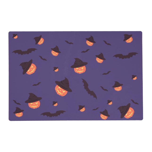 Happy Halloween Pumpkin & Bats Placemat – Festive  (Front)