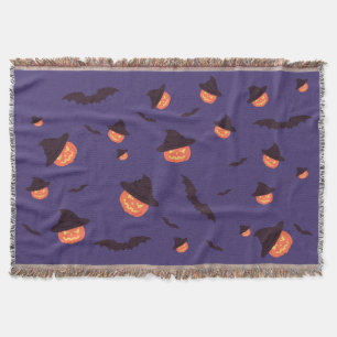 Happy Halloween Pumpkin & Bats Throw Blanket
