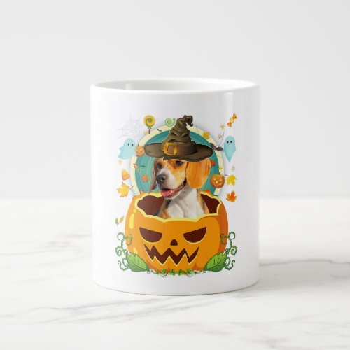 Happy Halloween Pumpkin Beagle Dog Witch Cute Hat Giant Coffee Mug