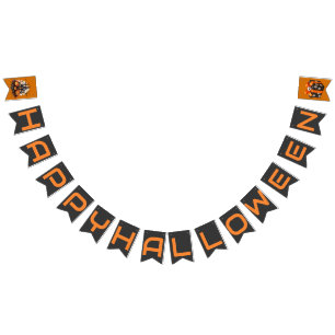 Happy Halloween Pumpkin Black Cat Spooky Party Bunting Flags