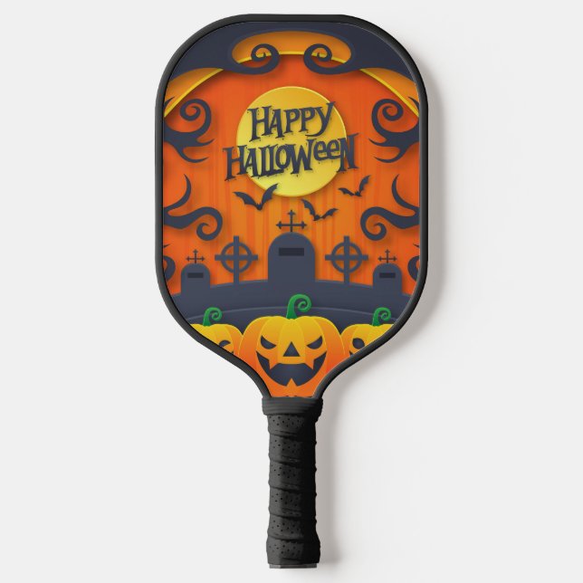 Happy Halloween Pumpkin Black Pickleball Paddle (Front)