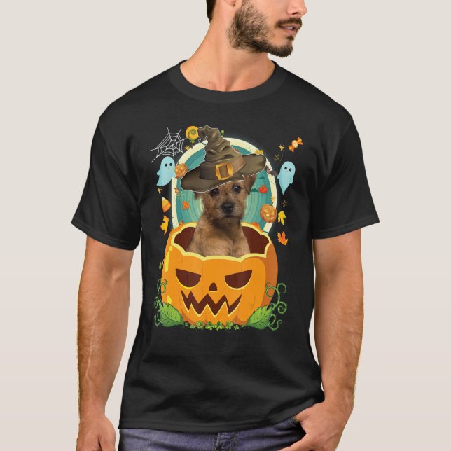 Happy Halloween Pumpkin Border Terrier Dog Witch C T-Shirt (Front)