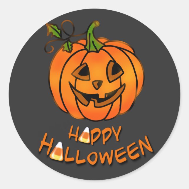 Happy Halloween | pumpkin | candy corn Classic Round Sticker (Front)