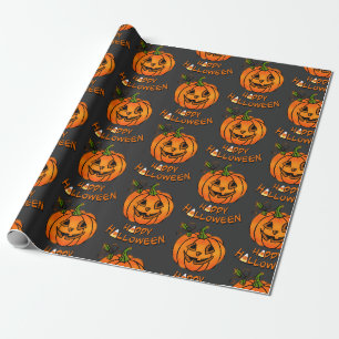 Happy Halloween pumpkin candy corn Wrapping Paper