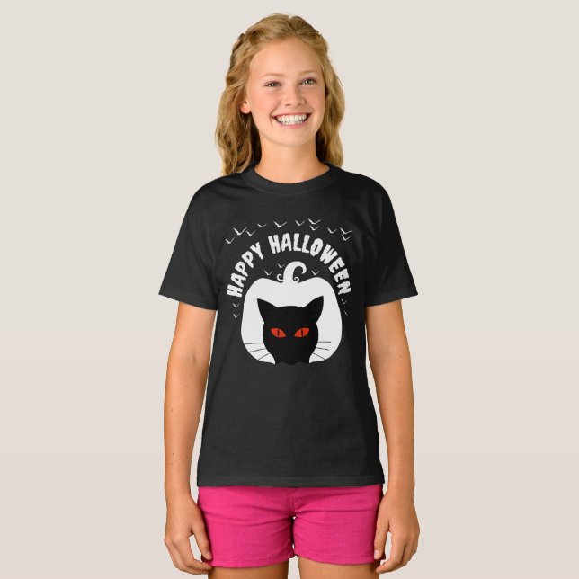 HAPPY HALLOWEEN PUMPKIN CAT T-Shirt (Front Full)