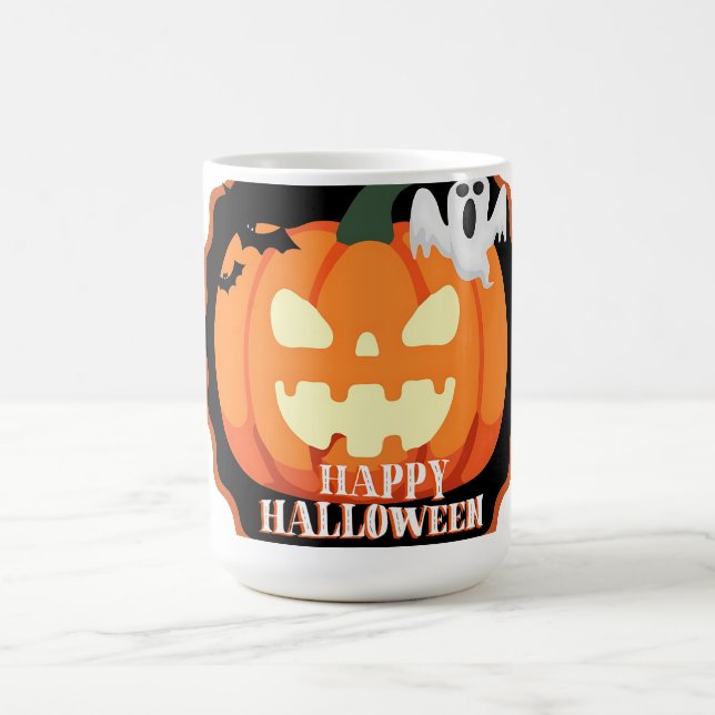 Happy Halloween Pumpkin & Cats Orange T-Shirt Coffee Mug (Center)