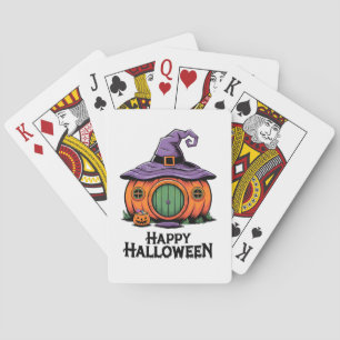 Happy Halloween Pumpkin Cottage & Witch Hat Roof Poker Cards