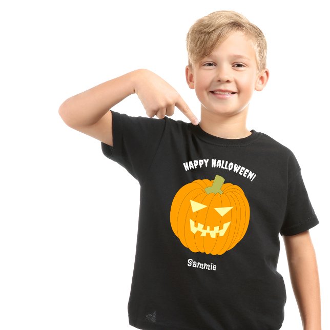 Happy Halloween Pumpkin Custom Name Kids T-Shirt (Creator Uploaded)