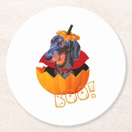 Happy Halloween Pumpkin Dachshund Dog Owner Round Paper Coaster