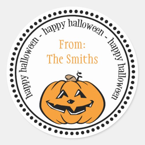 Happy Halloween Pumpkin Dot Circle Labels