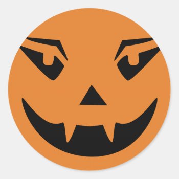 Happy Halloween Pumpkin Face Classic Round Sticker by Lisann52 at Zazzle