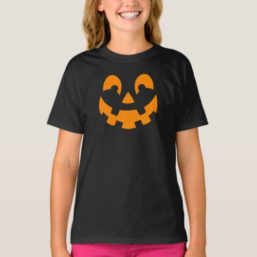 Happy Halloween Pumpkin Face Shape In Orange Color T_Shirt