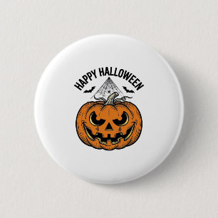 Happy Halloween Pumpkin Face Vintage Vector Design Button
