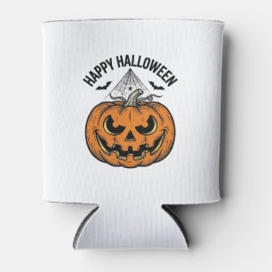 Happy Halloween Pumpkin Face Vintage Vector Design Can Cooler