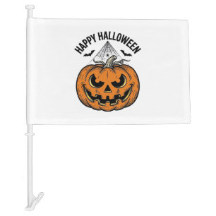 Happy Halloween Pumpkin Face Vintage Vector Design Car Flag