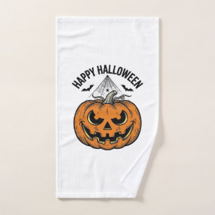 Happy Halloween Pumpkin Face Vintage Vector Design Hand Towel
