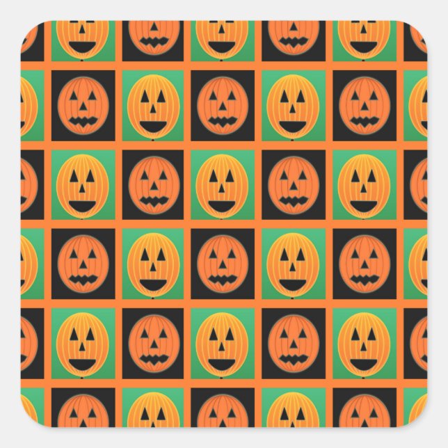 Happy Halloween pumpkin faces Square Sticker (Front)