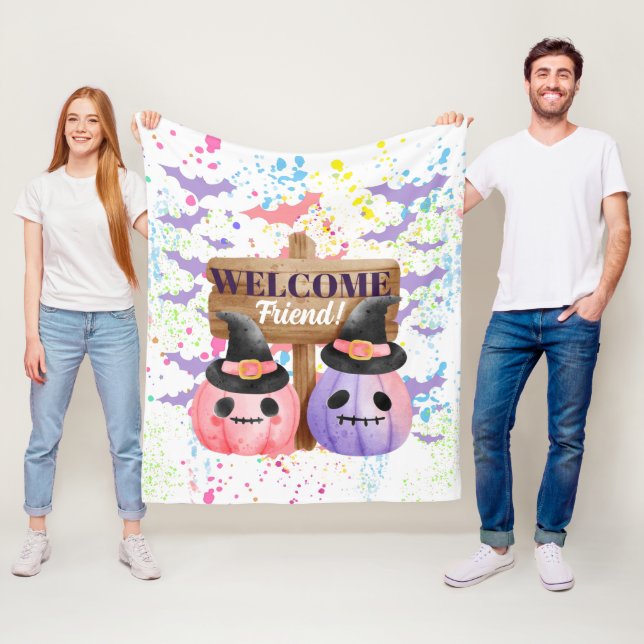 Happy halloween pumpkin fleece blanket (In Situ)