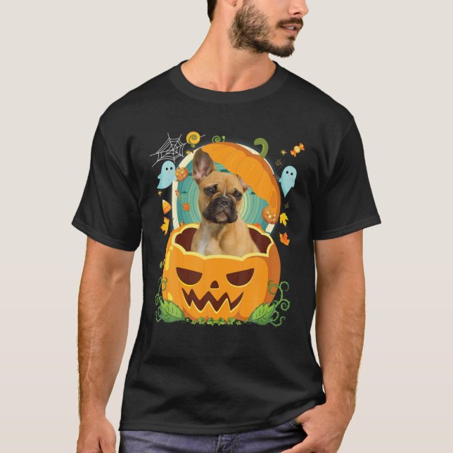 Happy Halloween Pumpkin French Bulldog Dog Witch C T-Shirt (Front)